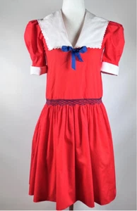 Girls Vintage Sailor Dress Red Navy Blue White Collar Bow - Picture 1 of 8