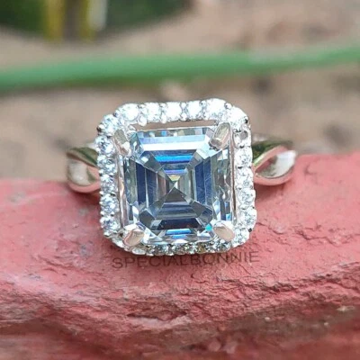 ¡Anillo solitario de diamantes grises talla Asscher certificado de 4,15 quilates! Sin tarifa. Foto 1 de 4