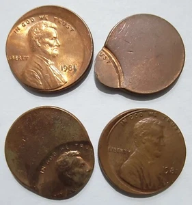 1981 1c off Center Lincoln Cent - Rare mint error 4 Coins LOT EL2 - Picture 1 of 2