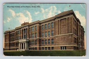 Akron OH-Ohio, West High School, cinque punti, cartolina d'epoca - Foto 1 di 2