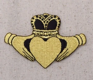 Irish Claddagh - Black/Gold Love/Friendship Iron on Applique/Embroidered Patch - Picture 1 of 2
