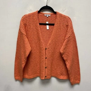 Madewell Womens Coral Long Sleeve Button Front Open Stitch Cardigan Sweater L - Picture 1 of 7