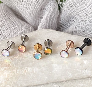1pc Iridescent Stone Labret Stud Helix Tragus Cartilage Internally Threaded - Picture 1 of 10