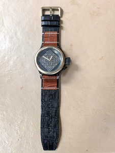 Raro Invicta Russian Diver 17649 Banda de Cuero Negro Marrón Gunmetal Envejecido - Imagen 1 de 7