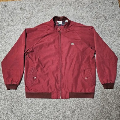 Chaqueta De Colección Años 90 Izod Lacoste Para Hombres XL Roja Bombardero Harrington Forrada a Cuadros Preppy Foto 1 de 4