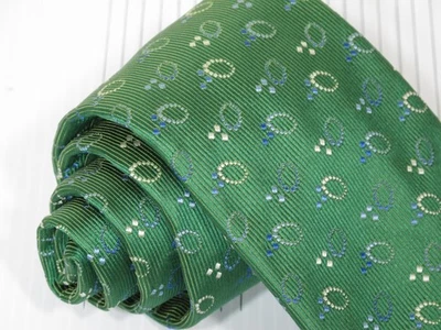 Corbata de seda tejida Turnbull & Asser England verde azul óvalos 57 x 3 5/8 Foto 1 de 3