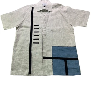 Camisa Alfie Designs Para Hombre Grande Lino Manga Corta Patrón Geométrico Abstracto - Imagen 1 de 12