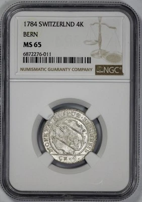 1784 Switzerland 4 Kreuzer Bern NGC MS 65 - Image 1 of 4