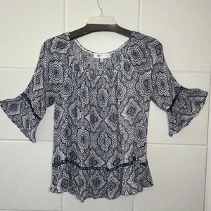 Top Fever Mujer XL Extra Grande Estilo Campesino Crochet Borde Cuchara Azul Blanco - Imagen 1 de 12