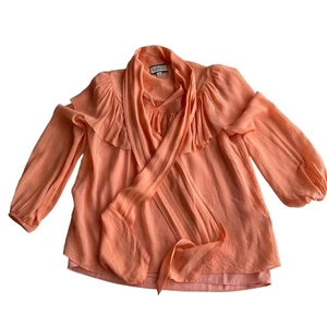 Blusa J Crew Seda Gasa Volantes Manga Abullonada Cuello Corbata Niña Forrada Melocotón S - Imagen 1 de 7