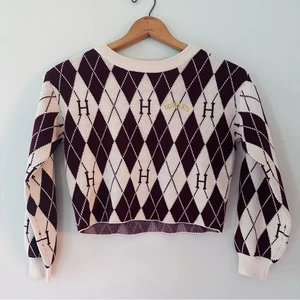 Harry Potter Hogwarts Argyle Cropped Long Sleeve Girls Sweater Size 10/12 H&M - Picture 1 of 10