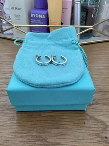Genuine Tiffany & Co 1837 Small Hoop Sterling Silver Earrings With Box Pouch - Picture 1 of 13