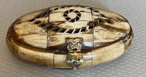 Vintage Camel Bone Inlay Brass Trinket Jewelry Box 70s Hippie Handmade India Art - Picture 1 of 10