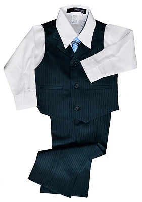 Conjunto chaleco ropa de vestir formal a rayas carbón/verde azulado G280 tallas bebé a adolescente Foto 1 de 2
