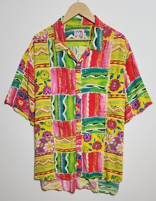 Vintage Jams World Hawaiian Shirt Men's XL Patchwork Geometric Floral Abstract - Image 1 of 4