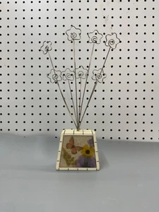 Vintage Plastic & Metal Wire Photo Note Holder Butterflies & Flowers Resin - Picture 1 of 9