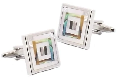 Abalone & Mother of Pearl Mosaic Mens Wedding Gift cuff links - CUFFLINKS DIRECT - Image 1 of 4