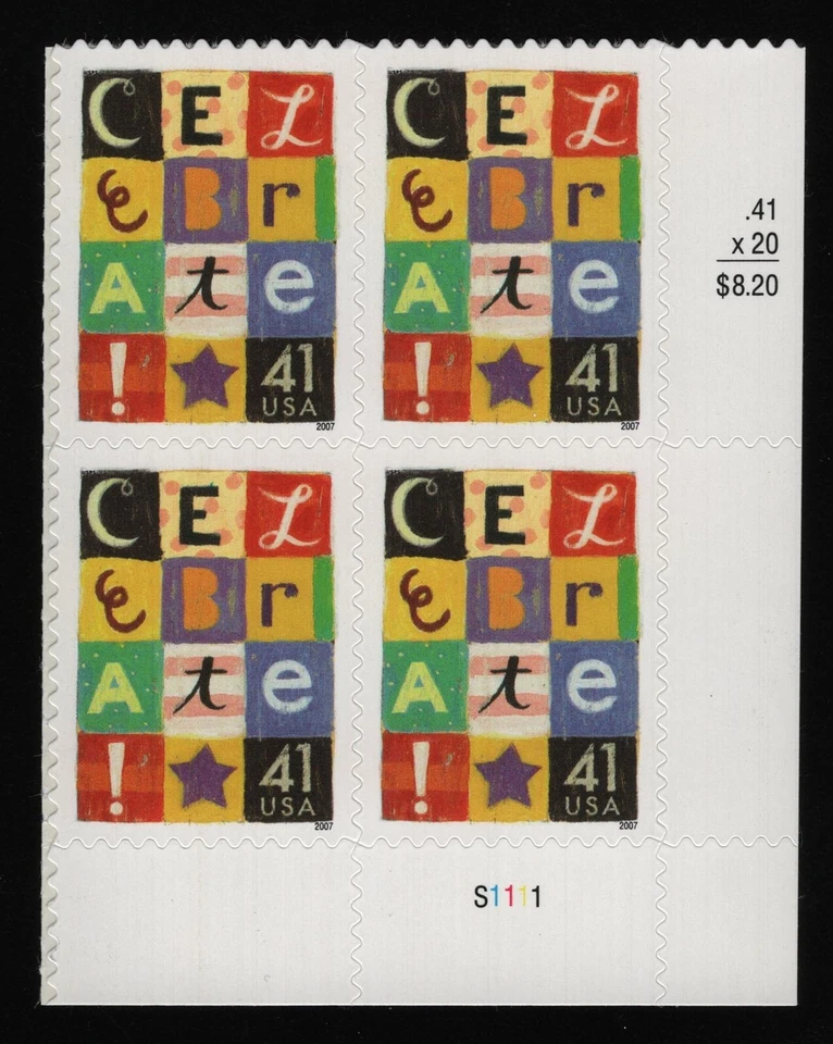 #4196 41c Celebrate, Plate Block [S1111 LR] Mint **ANY 5=FREE SHIPPING** - Image 1 of 1