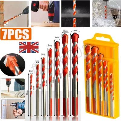 7x Masonry Drill Bit Set Extra Tough Carbide Drill Bits for Stone Concrete Brick