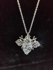 JOAN RIVERS TEARDROP CLEAR CRYSTAL HOPE BEE PIN Filigree PENDANT/NECKLACE Silver - Picture 1 of 4