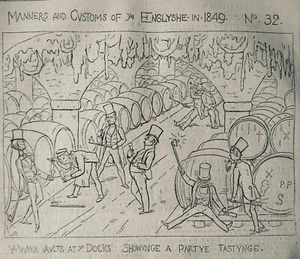 c1849 ENGLISH MANNERS & CUSTOMS - VAULTS AT THE DOCKS Original Antique Print - Picture 1 of 2