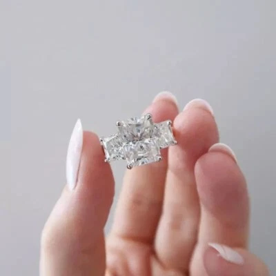 3TCW Radiant Cut IGI Lab Grown Diamond 3-Stone/Hidden Halo Ring 14kt White Gold - Image 1 of 4