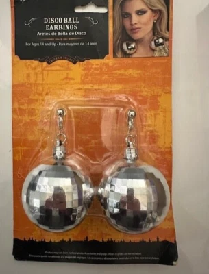 Nuevo Adulto PLATA AÑOS 70 DISCOTECA BALL Disfraz PENDIENTES Bling para Año Nuevo Foto 1 de 4