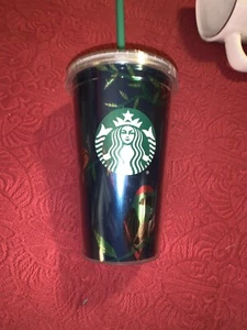 Starbucks 2020 16 oz. Dark Teal Cold Cup Birds Branch- Twist Cap Top w/ Straw - Picture 1 of 6