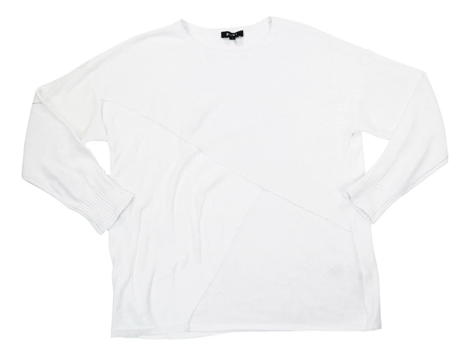 DKNY Women's Sweater Crisp White Size 2x Knit Patch Crewneck #017