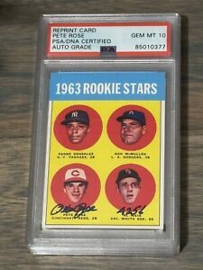 Pete Rose Signed 1963 Topps Rookie Reprint Card PSA GRADED Slabbed Auto GEM 10 4