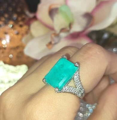 Anello solitario in tormalina dichiarazione glamour zirconi argento rettangolare - Immagine 1 di 4