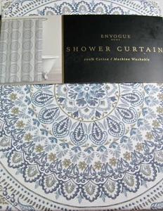  ENVOGUE Floral Medallion Shower Curtain 100% Cotton 72" x 72" Multi Color/Wht - Picture 1 of 2
