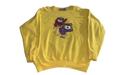Vintage 80s TSK Teddy Bear Skiing Yellow Sweatshirt Size S 23x25 - Image 1 of 4