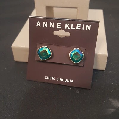 ANNE KLEIN Women's Stud Earrings Gold Plated Blue Cubic Zirconia NWT - Image 1 of 3