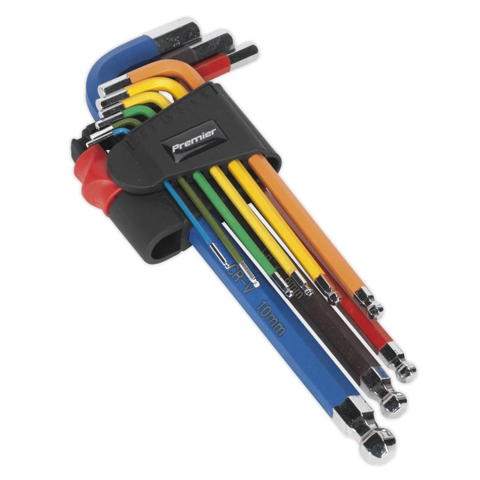 Ball-End Hex Key Set 9pc Colour-Coded Long Metric | AK7190 Sealey New - Image 1 of 1