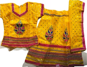 2-3 Jahre LEHENGA CHOLI LEHNGA MÄDCHEN GELB ROSA PARTY INDIEN-NEU-3 STCK-USA Verkäufer - Bild 1 von 9