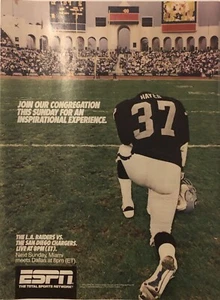1987 ESPN NFL Football Promo PRINT AD Los Angeles Raiders Lester Hayes VTG 1980s - Picture 1 of 5