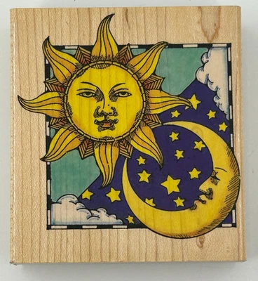 Резиновый штамп Penny Black 1998 The Sun and the Moon Celestial 400J деревянное крепление - Изображение 1 из 4