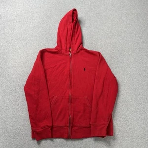 Polo Ralph Lauren Hoodie Boys Medium Red Cotton Fleece Hoodie Pony Preppy Kids - Picture 1 of 9