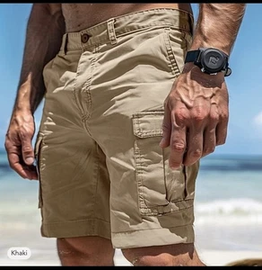 OLD NAVY Khaki Cargo Shorts Men 34x 10 Cotton Beige Flat Front Outdoor Casual - Picture 1 of 9