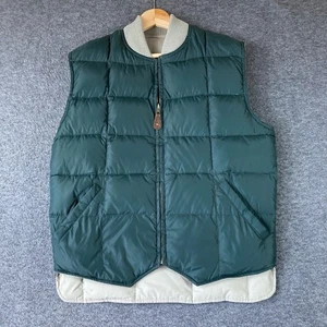 Vintage Eddie Bauer Down Vest Mens Small Green Reversible Ribbed Collar Retro - Picture 1 of 12