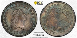 1795 50C A over E in STATES Overton 113a Flowing Hair Half Dollar PCGS AU55 - Picture 1 of 4