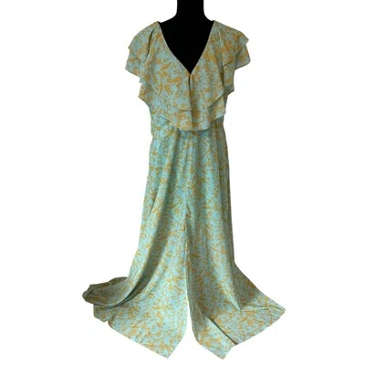 Sachin + Babi Maxi Dress Floral Blue Seafoam Gold Wedding Guest Boho Size 14 Foto 1 de 4