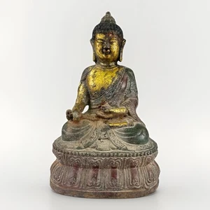 Antique Chinese Gilded Cast Iron Ming? Dynasty? Seared Figure Of Buddha Statue - Picture 1 of 16