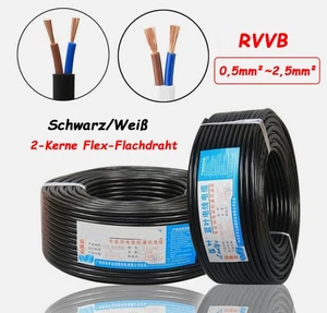 Flexible Power Cable 0.5mm²~2.5mm² 2 Core Wire PVC Insulated RVVB Black/ White - Picture 1 of 12