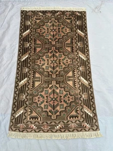 3x5 Vintage Afghan Rug Hand Knotted Wool Tribal Geometric Carpet, moss rug - Picture 1 of 10