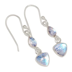 Natural Rainbow Moonstone - India 925 Silver Earrings Jewelry ALLE-19804 - Picture 1 of 1