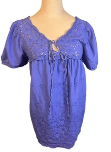 Anthropologie Lu Lu Lame Tunic Top Womens XL Eyelet Embroidered Boho Crochet - Picture 1 of 7