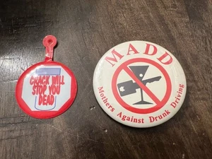MADD Mothers Against Drunk Driving Pinback Button & Crack Tab Button - Picture 1 of 2
