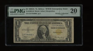 DBR 1935-A $1 North Africa Silver Fr. 2306 IC Block PMG VF-20 Serial I37794900C - Picture 1 of 2